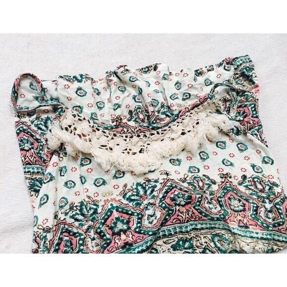 Rue 21 teal, coral, and cream lace detail boho tank | Sz S - Picture 5 of 5